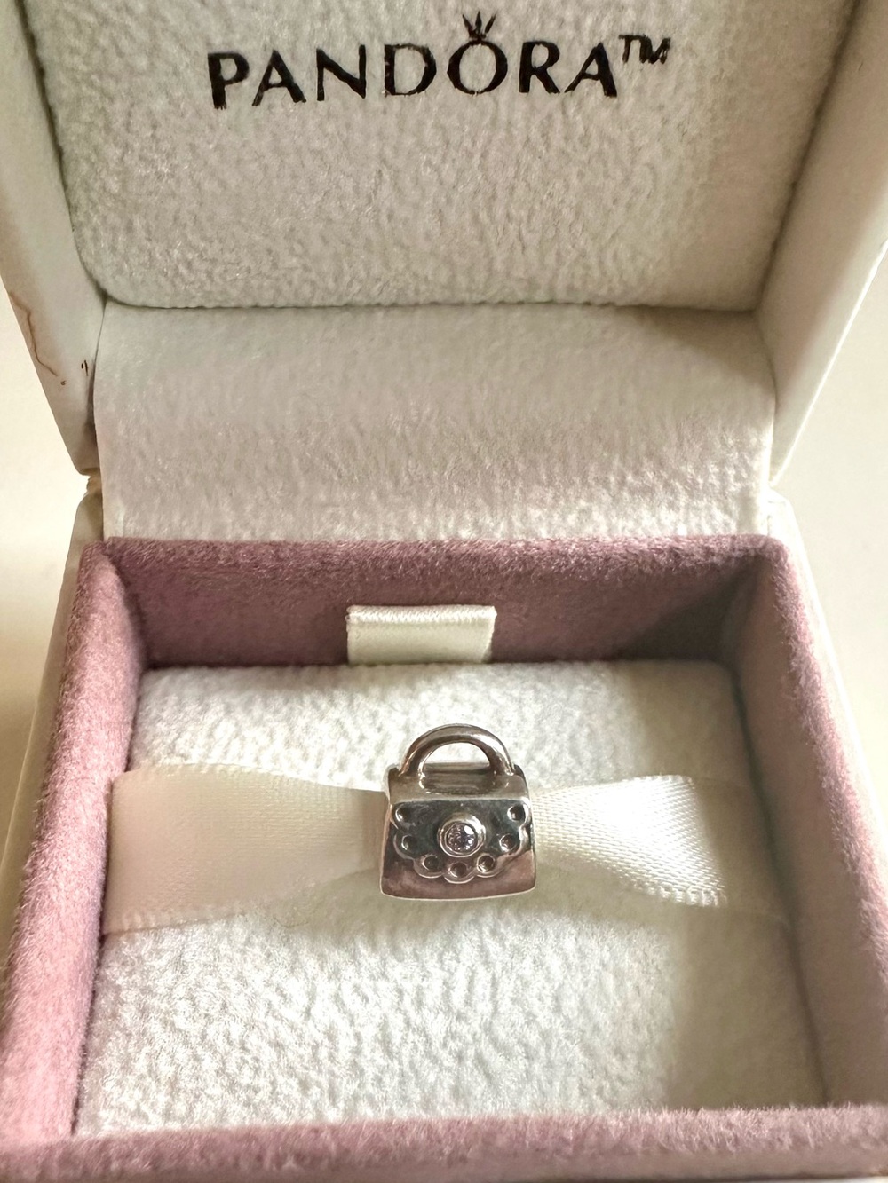 S925 ALE Pandora Silver Handbag Charm with Pink Stone - Brand New